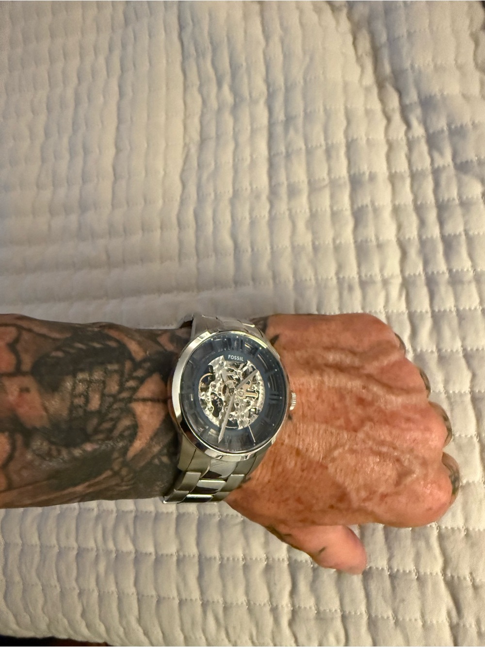 Fossil Townsmen Silver Skeleton Automatic Bracelet Watch - Picture 2 of 6